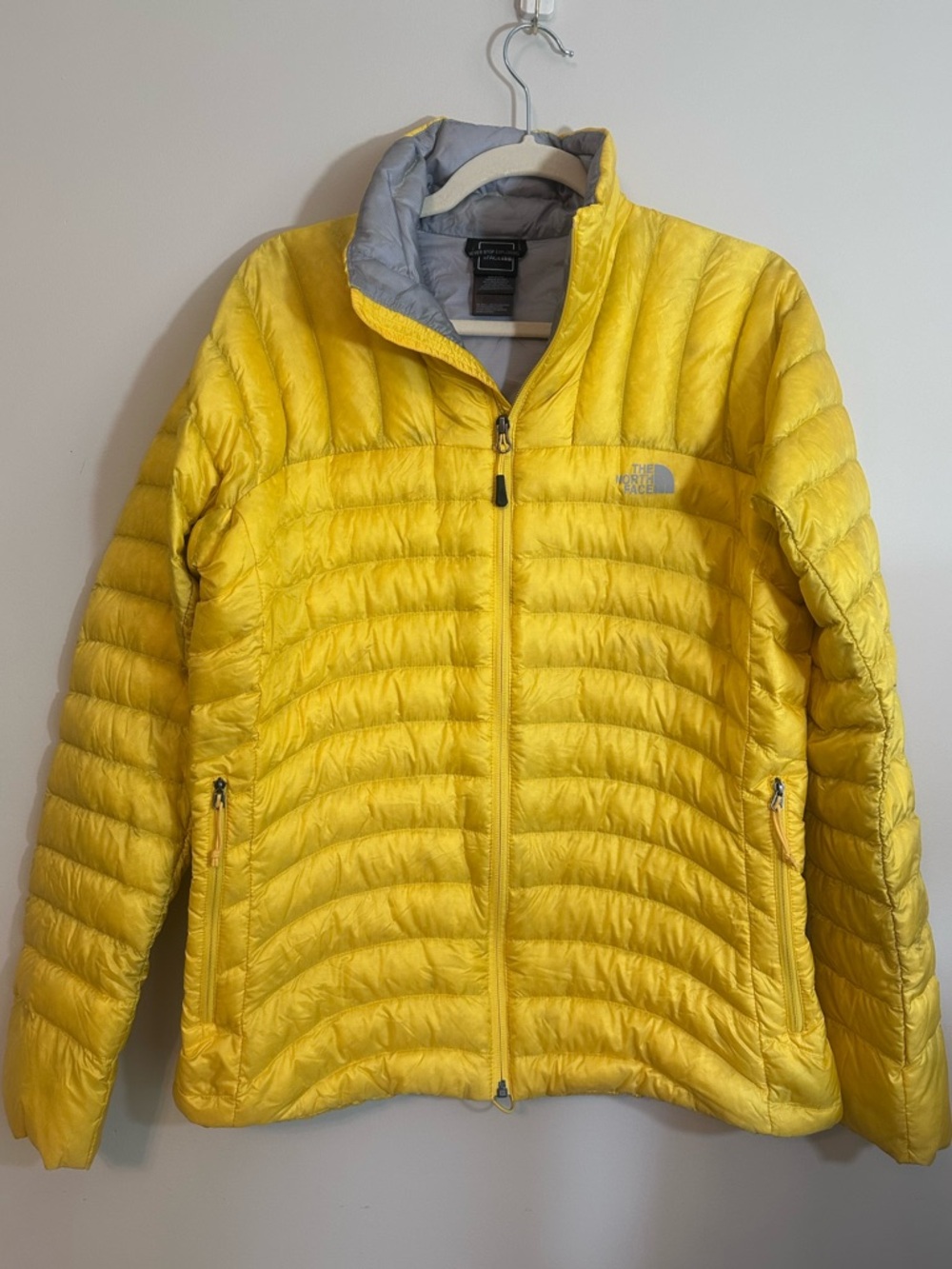 The North Face Womens Yellow Zip Puffer 700 Down Pertex Quilted Jacket Size L